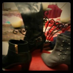 Boots black leather / grey suede